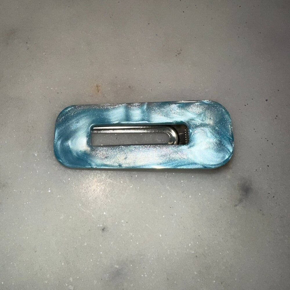 Handmade Blue and Silver Sparkle Resin Hair Clip